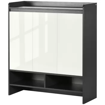 HOMCOM Dulap de incaltaminte pentru intrare din PAL pentru 24 Perechi de Pantofi cu Rafturi Reglabile pe 3 Niveluri, 90x32x100 cm, Gri si Alb 6389 imagine