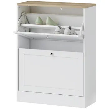 HOMCOM Dulap de pantofi 12 perechi, mobilier de intrare cu 2 sertare rabatabile si rafturi reglabile, 60 x 24 x 80 cm, alb | Aosom Romania b381 imagine