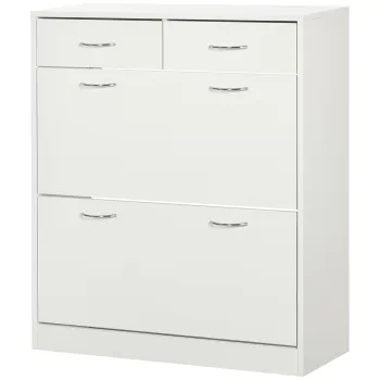 HOMCOM Dulap de pantofi 2 sertare si 2 usi rabatabile cu polita reglabila 80 x 30 x 91,5 cm manere aluminiu natural | Aosom Romania 81a5 imagine