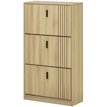 HOMCOM Dulap de pantofi cu 3 usi culisante 18 perechi capacitate mare pentru intrare hol living 63 x 24 x 117 cm stejar | Aosom Romania ca49 imagine
