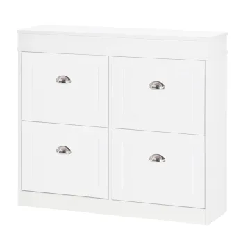 HOMCOM Dulap de Pantofi cu 4 Sertare, Deschidere Batanta si Etajera Reglabila, 98x24x83 cm, Alb | Aosom Romania 0435 imagine