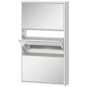 HOMCOM Dulap de Pantofi cu Oglinda si 3 Sertare Rabatabile 65x17x114.5 cm Alb | Aosom Romania 5a57 imagine