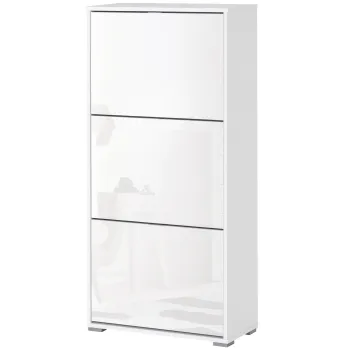 HOMCOM Dulap de Pantofi Dulap de pantofi cu 3 usi rabatabile 3 Compartimente din lemn 60L x 26l x 124I cm Alb lucios | Aosom Romania 2ab0 imagine