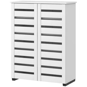 HOMCOM Dulap de Pantofi Modern cu 5 Niveluri cu Usi cu Jaluzele din Lemn Alb | Aosom Romania d079 imagine