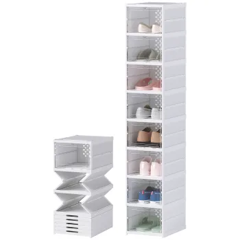 HOMCOM Dulap de Pantofi Modular cu 8 Cutii Stivuibile pentru Pantofi, 26x35x140 cm, Alb | Aosom Romania d69a imagine