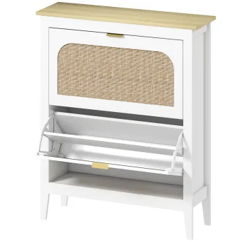 HOMCOM Dulap de pantofi subtire in stil Boho cu 2 sertare rabatabile, pentru 14 perechi de pantofi, Alb | Aosom Romania 99f9 imagine