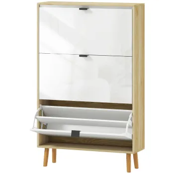 HOMCOM Dulap de pantofi subtire modern cu 3 sertare rabatabile pentru 24 de perechi de pantofi, Alb | Aosom Romania daff imagine