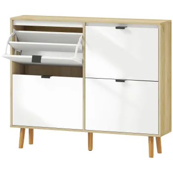 HOMCOM Dulap de pantofi subtire modern cu 4 sertare rabatabile pentru 20 de perechi de pantofi, Alb | Aosom Romania 6c5b imagine