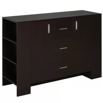 HOMCOM Dulap de perete cu 2 usi 3 sertare rafturi laterale elegante pentru casa din lemn maro inchis 120 x 38 x 84 cm 00e5 imagine