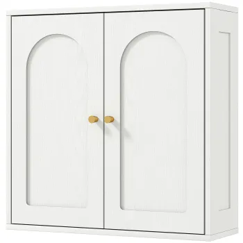 HOMCOM Dulap de perete, mobilier inalt de baie modern cu dulap cu dubla usa si manere aurii, 60x20x60 cm, alb | Aosom Romania 7176 imagine