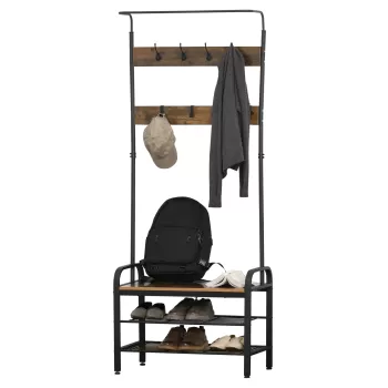 HOMCOM Dulap de perete pentr Haine Stil Industrial cu banc pentru pantofi, in Lemn si Metal 72x34x185cm bf3d imagine