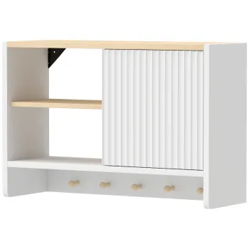 HOMCOM Dulap de perete pentru baie, corp de depozitare pentru baie cu usa, polite deschise si 5 carlige | Aosom Romania 577d imagine