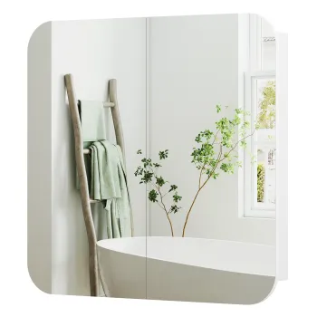 HOMCOM Dulap de perete pentru baie cu oglinda arcuita mobilier pentru baie rafturi reglabile usi oglinda 68 x 13 x 66 cm alb | Aosom Romania a706 imagine