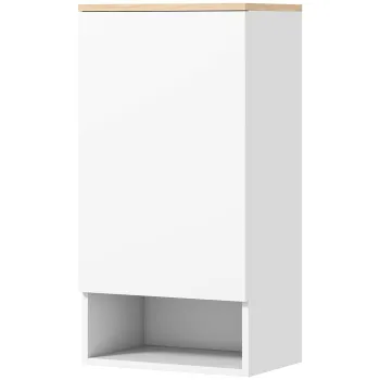 HOMCOM Dulap de perete pentru baie cu rafturi reglabile, compartiment deschis, lemn, WeiSs | Aosom Romania 4340 imagine