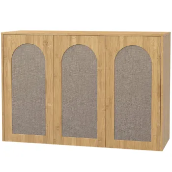 HOMCOM Dulap de perete pentru baie in stil boho cu 3 usi cu efect ratan, inchidere silentioasa si polita reglabila, stejar | Aosom Romania 56f1 imagine