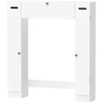 HOMCOM Dulap deasupra toaletei cu 2 dulapuri sertar basculant suport pentru hartie si rafturi reglabile 88x18x98 cm Alb | Aosom Romania f6ad imagine