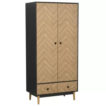 HOMCOM Dulap din lemn cu doua usi: 4 compartimente, 2 umerase si sertare culoare gri inchis, 90x50x190 cm 0cb5 imagine