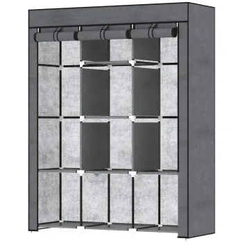 HOMCOM Dulap din Material Textil cu Baza Inaltata, 8 Rafturi si 2 Bare, 125x43x162.5 cm, Gri Inchis | Aosom Romania f79d imagine