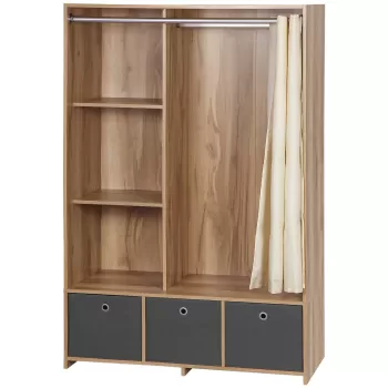HOMCOM Dulap din PAL cu sina pentru agatat, 3 sertare din tesatura cu aspect de in si 3 rafturi, 105x48x160 cm | AOSOM RO f8e0 imagine