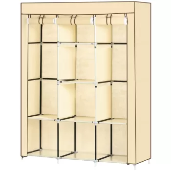 HOMCOM Dulap din stofa cu 8 rafturi si 2 bare, dulap portabil cu usa rulanta, 125x43x162,5 cm, bej | AOSOM RO e68e imagine