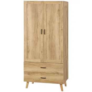 HOMCOM Dulap Dormitor 2 Usi cu 2 Sertare si Bara pentru Umerase 80x54x180 cm Lemn | Aosom Romania 7a43 imagine