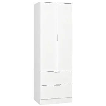 HOMCOM Dulap Dormitor cu 2 Sertare, 2 Usi cu Inchidere Silentioasa si Bara de Suspendare, 60 x 47 x 180 cm, Alb | Aosom Romania d358 imagine