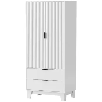HOMCOM Dulap dormitor cu 2 usi cu inchidere lenta, 2 sertare si bara de agatare, 80x50x180cm, alb | Aosom Romania 2fbf imagine