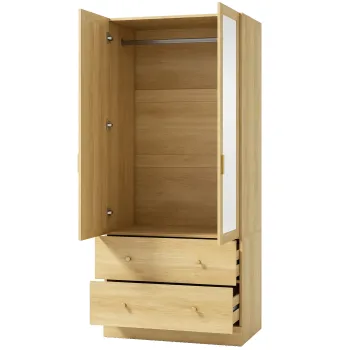 HOMCOM Dulap dormitor cu oglinda, 2 usi, 2 sertare si bara de agatare, 80 x 50 x 180 cm, stejar | Aosom Romania 5fb5 imagine