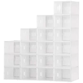 HOMCOM Dulap Dreptunghiular pentru Incaltaminte si Economie de Spatiu din Plastic PP, 18 Cutii Transparente 25x35x19 cm | AOSOM RO 46e0 imagine