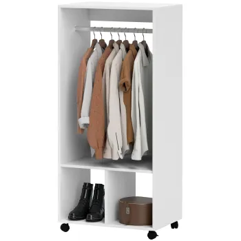 HOMCOM Dulap Garderoba, 60 cm x 40 cm x 127 cm, 1 Bara de Agatat, 2 Rafturi, Alb | Aosom Romania c15b imagine