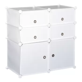 Homcom Dulap Haine Dulap Pantofi Modular din Plastic 6 Cuburi Alb, 75x37x73cm e5fc imagine
