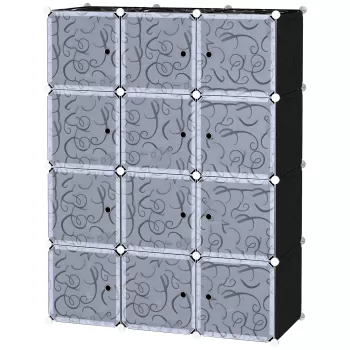 Homcom Dulap Haine Modular 12 Cuburi DIY in PP Alb si Negru 111x47x145cm 85c9 imagine