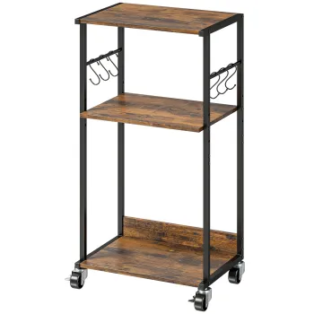 HOMCOM Dulap Imprimanta Industrial 3 Niveluri, Roti si Carlige, Maro Rustic. | Aosom Romania 597a imagine