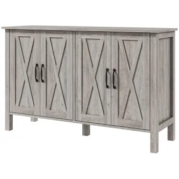 HOMCOM Dulap in Stil Rustic cu 2 Rafturi Reglabile pentru Depozitare, Dulap pentru TV cu 4 Usi, 120x37x75 cm, Gri | Aosom Romania 8ced imagine