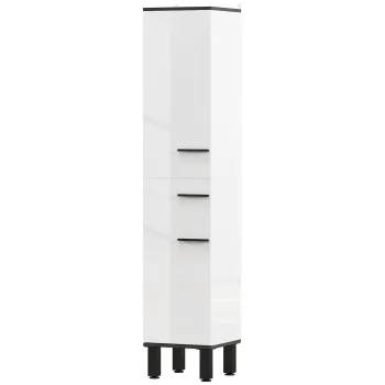 HOMCOM Dulap Inalt de Baie cu Sertar 2 Usi si Rafturi Ajustabile Mobilier Auxiliar de Baie Antirasturnare 34x32x170 cm Alb | Aosom Romania 54ae imagine