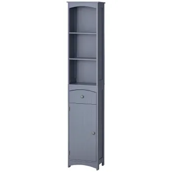 HOMCOM Dulap Inalt de Baie Ingust cu 1 Sertar si 3 Rafturi Deschise Stil Modern 34x24x170 cm Gri | Aosom Romania 4c3b imagine