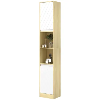 HOMCOM Dulap Inalt de Baie Spatios, Mobilier de Baie cu 2 Dulapuri si Rafturi Reglabile, 30x24x170 cm, Lemn Natural | Aosom Romania cd7a imagine