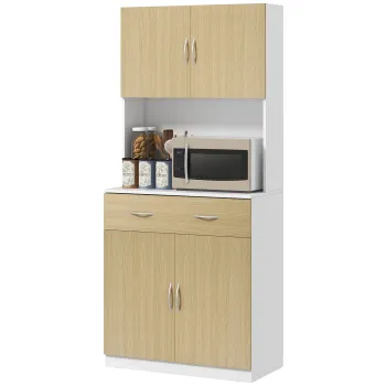 HOMCOM Dulap Inalt de Bucatarie cu 2 Usi, Sertar, Bufet Inalt din Lemn cu Rafturi Reglabile, 80x40x180 cm, Lemn Natural | Aosom Romania 1860 imagine