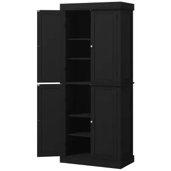 HOMCOM Dulap Inalt de Bucatarie cu 6 Rafturi si 2 Usi, Dulap cu Rafturi Reglabile din Lemn, 76x40,5x184 cm, Alb | Aosom Romania f593 imagine