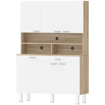 HOMCOM Dulap Inalt de Bucatarie cu 6 Usi si Sertar Mare Rafturi Blat Generos pentru Cuptor cu Microunde 120x40x175 cm Alb | Aosom Romania 6051 imagine