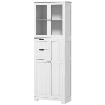 HOMCOM Dulap inalt de depozitare, dulap cu usi din sticla si rafturi reglabile pentru baie, bucatarie, sufragerie, alb | Aosom Romania 0bc9 imagine