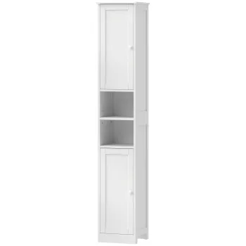 HOMCOM Dulap inalt pentru baie, mobilier de depozitare cu 2 usi, 2 compartimente deschise, polita reglabila, alb | Aosom Romania 6f4d imagine