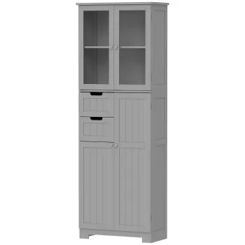 HOMCOM Dulap inalt pentru baie, mobilier de depozitare cu 4 usi dintre care 2 vitrate, 2 sertare si polite reglabile, alb | Aosom Romania a89f imagine