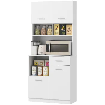 HOMCOM Dulap Inalt pentru Bucatarie cu Sertar, 4 Dulapuri si 3 Spatii Deschise, 80x35x180 cm, Alb | Aosom Romania 98be imagine