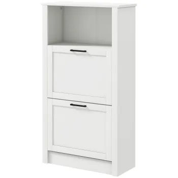 HOMCOM Dulap Ingust cu 2 Usi Rafturi Ajustabile si Compartiment Deschis pentru 10 Perechi de Incaltaminte 58x24x105 cm Alb | Aosom Romania 6635 imagine