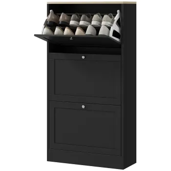 HOMCOM Dulap Ingust pentru Pantofi cu 3 Sertare si Rafturi Reglabile pe 2 Niveluri, 60x23,5x115 cm, Negru | Aosom Romania 4fd1 imagine