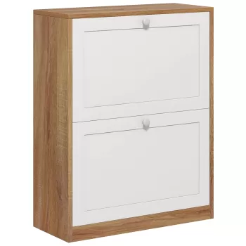 HOMCOM Dulap Ingust pentru Pantofi, Dulap Ingust pentru Depozitarea Pantofilor cu 2 Sertare Rabatabile, Pantofar 26ea imagine