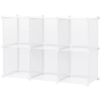 HOMCOM Dulap interior modular pentru pantofi, 6 cuburi din plastic PP, 94,5x32x162cm, transparent 4163 imagine