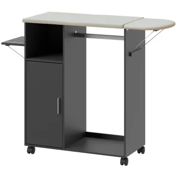 HOMCOM Dulap Masa Calcat - 3 Rafturi, Blat Burete & Ghidaj Rufe | Aosom Romania 07ba imagine