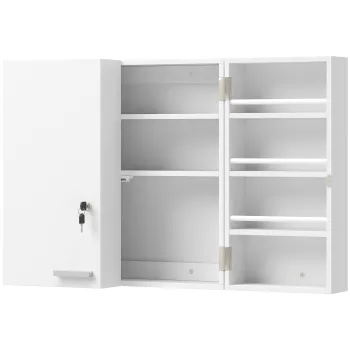 HOMCOM Dulap Medicamente de Perete cu Cheie, 3 Rafturi Interne si 8 Suporturi pentru Sticle, Dulap din MDF si Metal, pentru Bucatarie, Hol, Living, 53x20x53 cm, Alb | Aosom Romania 54cb imagine